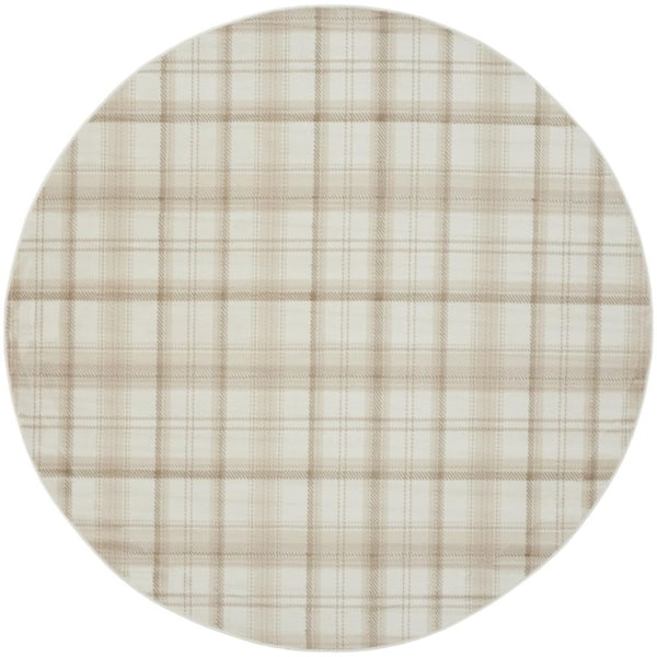 8 ft. Round Blue Plaid Washable Area Rug