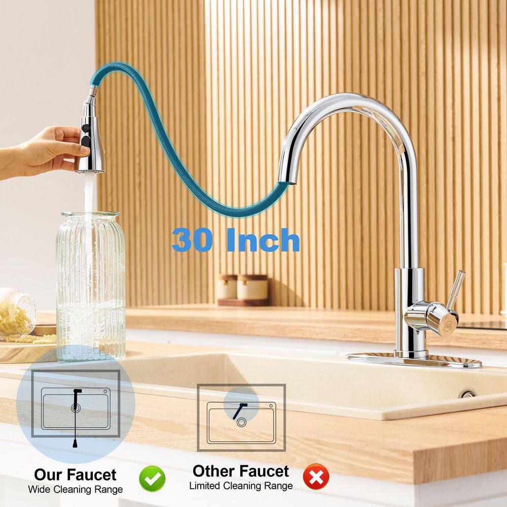 Chrome Stainless Steel Single Handle Pull Down Kitchen Faucet