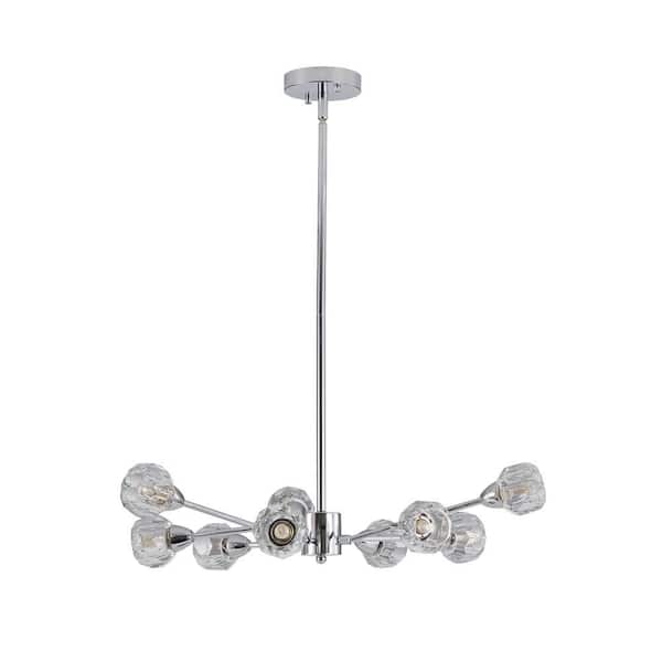 9 Lights Chrome Sputnik Pendant Light Crystal Chandelier with G9 Sockets(40W Max), Height Adjustable, No Bulbs Included