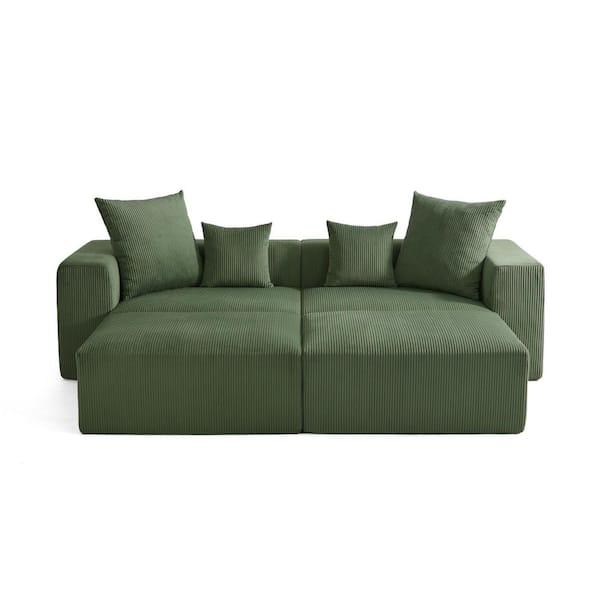Uixe 103.93 in. Square Arm 4-Piece Corduroy Rectangle Sectional