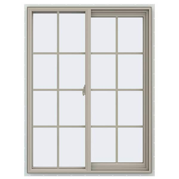 JELD-WEN 35.5 in. x 47.5 in. V-2500 Series Desert Sand Vinyl Right-Handed Sliding Window with Colonial Grids/Grilles