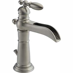 Victorian Single Hole Single-Handle Open Channel Spout Bathroom Faucet with Metal Drain Assembly in Stainless
