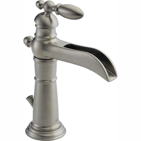 Delta Victorian Single Hole Single-Handle Open Channel Spout Bathroom Faucet with Metal Drain Assembly in Stainless