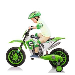 12-Volt Kids Ride On Motorcycle Electric Dirt Bike with Training Wheels and 2-Speeds , Green