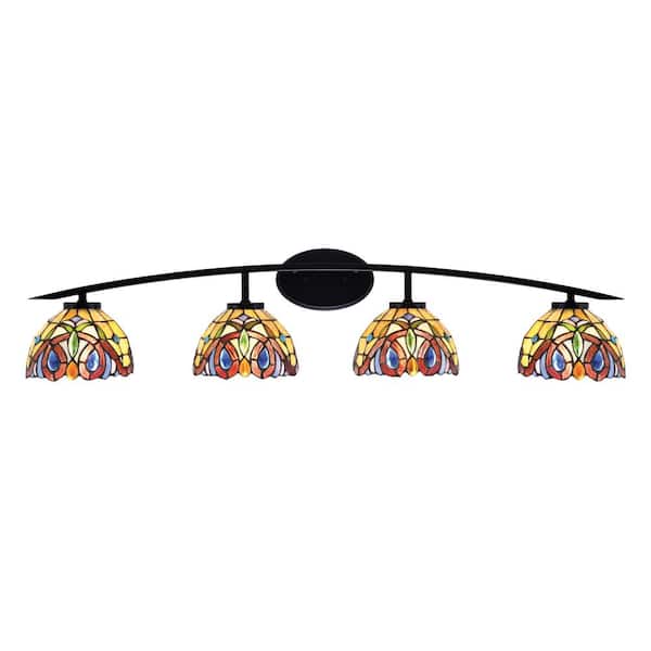 Unbranded Siena 40 in. 4-Light Matte Black Vanity-Light with 7 in. Lynx Art Glass Shades No Bulbs Included