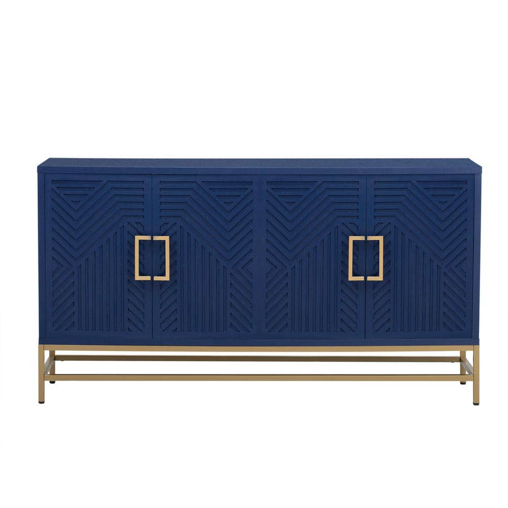 59.8 in. W x 15.7 in. D x 32.7 in. H Navy Blue Linen Cabinet with 4 Doors, 