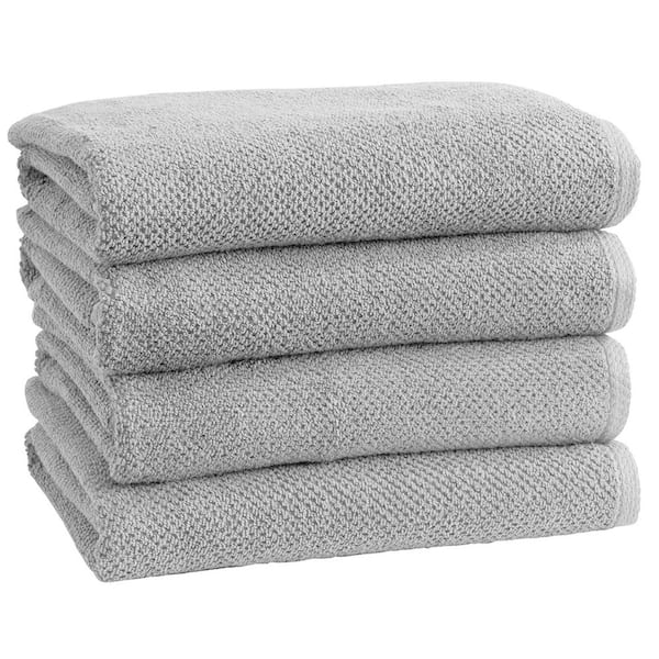 Gray Solid 100% Cotton Textured Bath Towel (Set of 4)