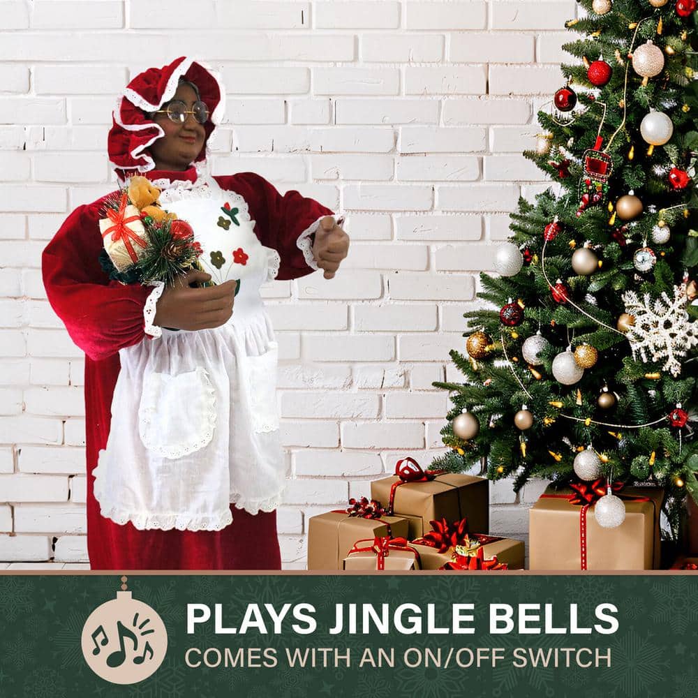 3-Ft Red Velvet and White Apron Mrs. Claus Animatronic