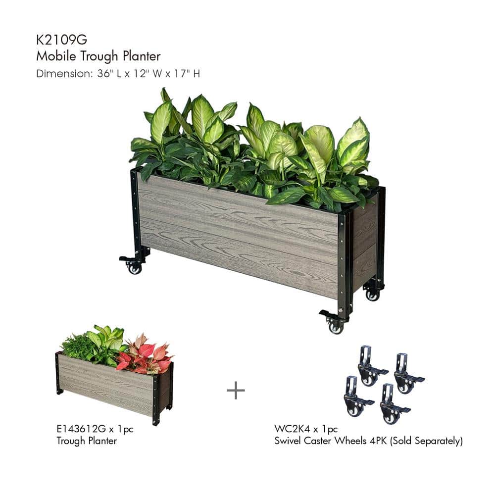 Contemporary Everbloom Grey Rectangular Raised Bed Planter with Wheels