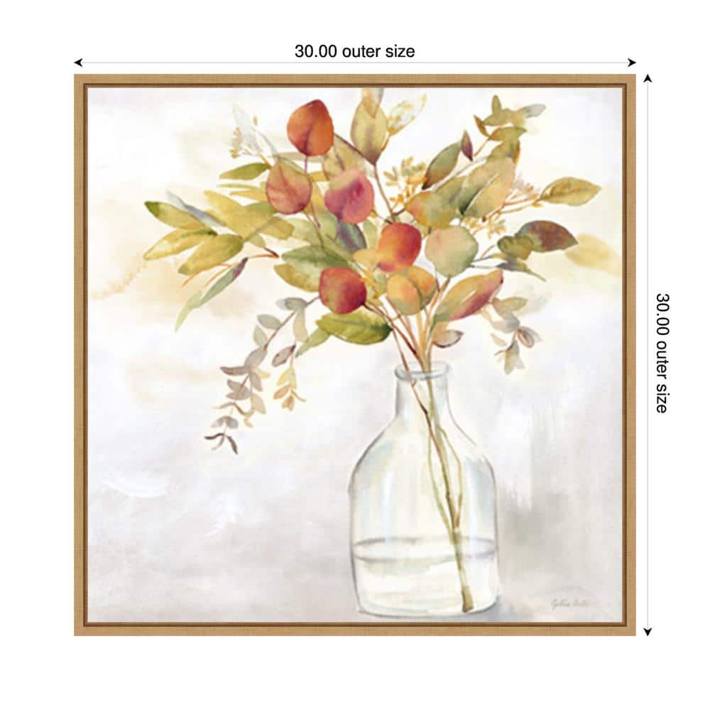 Eucalyptus Vase Fall I Watercolor Print on Canvas with Maple Frame