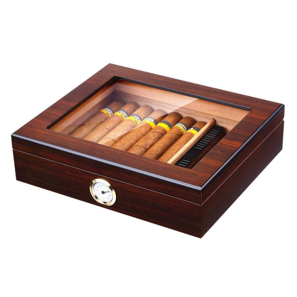 Modern Humidor Box 10.19 in. W x 2.7 in. H Walnut Spanish Cedar Wood Cigar Humidor Box ...