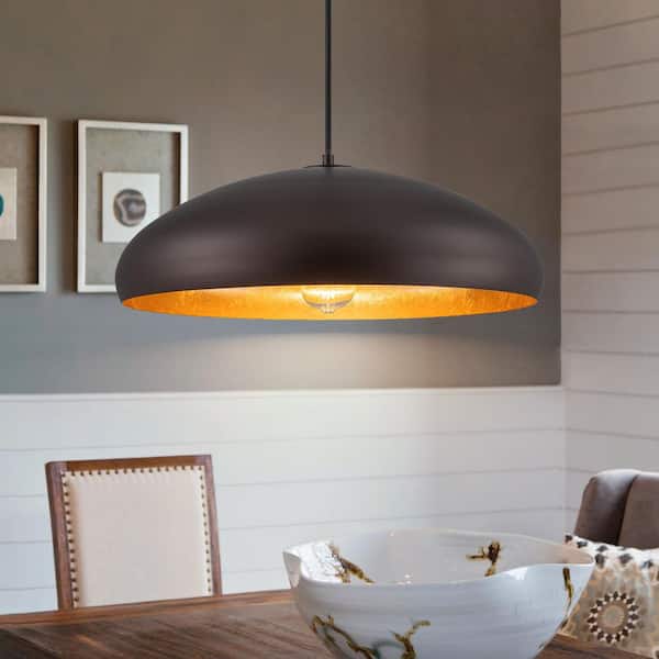 Detroit 19.69 in. 1-Light Oil Rubbed Bronze Kitchen Island Pendant Light with Large Dome Shade