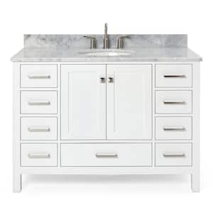 Cambridge 49 in. W x 22 in. D x 35.25 in. H Vanity in White with Marble Vanity Top in White with Basin
