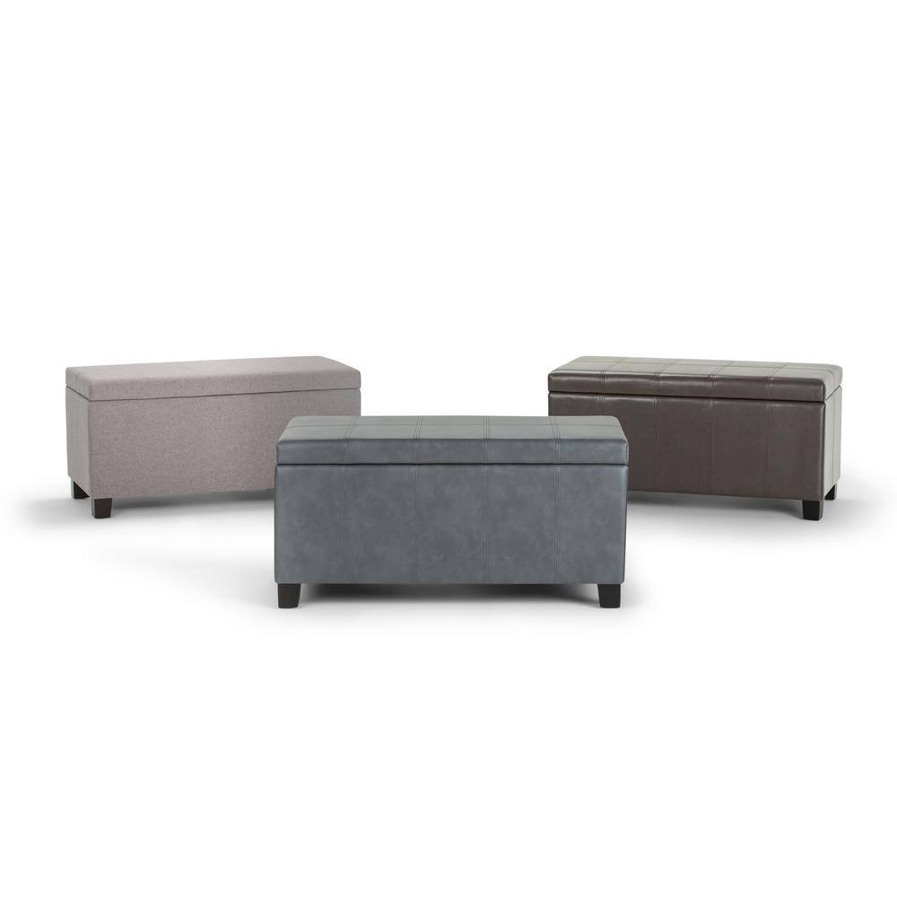 Stone Gray Faux Leather Tufted Storage Ottoman Bench