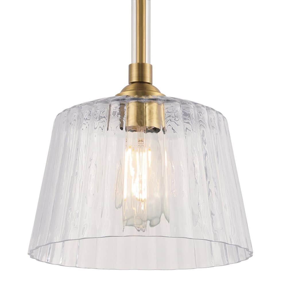 Brushed Brass Mini Pendant with Clear Ribbed Glass Shade