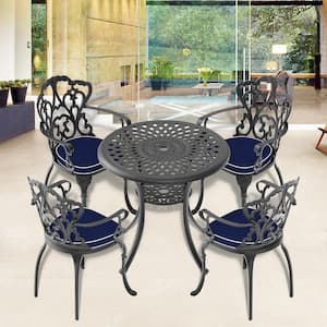 5-Piece Metal cast aluminum Outdoor Dining table and chairs patio furniture Set (with Cushions, random colors)