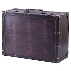 Vintage Style Brown Wooden Suitcase with Leather Trim