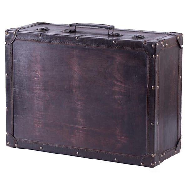 Vintiquewise Vintage Style Brown Wooden Suitcase with Leather Trim