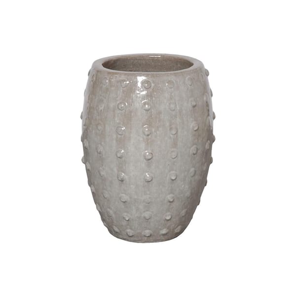 Emissary Stud 14 in. L x 18 in. H Gray Ceramic Round Planter with Drainage Hole