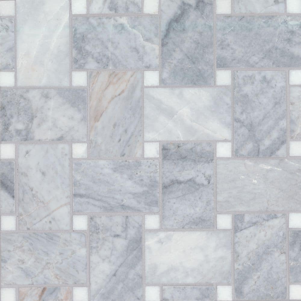 Jumbo Basketweave Glorious Blue and Thassos Dot 11.25 in. x 11.25 in. Honed Marble Mosaic Floor Tile (8.74 sq. ft./Case) price history on PriceWatchPro