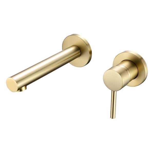 SUMERAIN Modern Single Handle Wall Mounted Bathroom Faucet with Rough in Valve in Brushed Gold