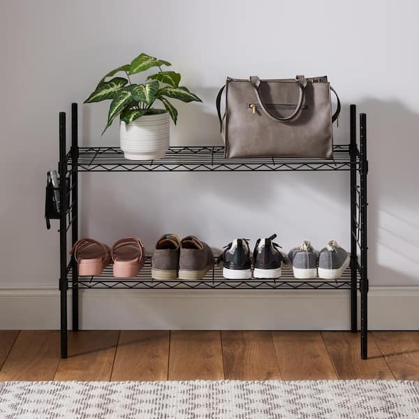 ORGANIZE IT ALL Black 2-Tier Steel Etagere Adjustable Shelves