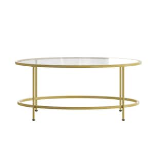 36 in. Clear/Matte Gold Medium Round Glass Coffee Table