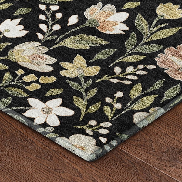 Mayfield Premium Machine Washable Abstract AMF2438 Black 5 ft. x 7 ft. 6 in. Area Rug