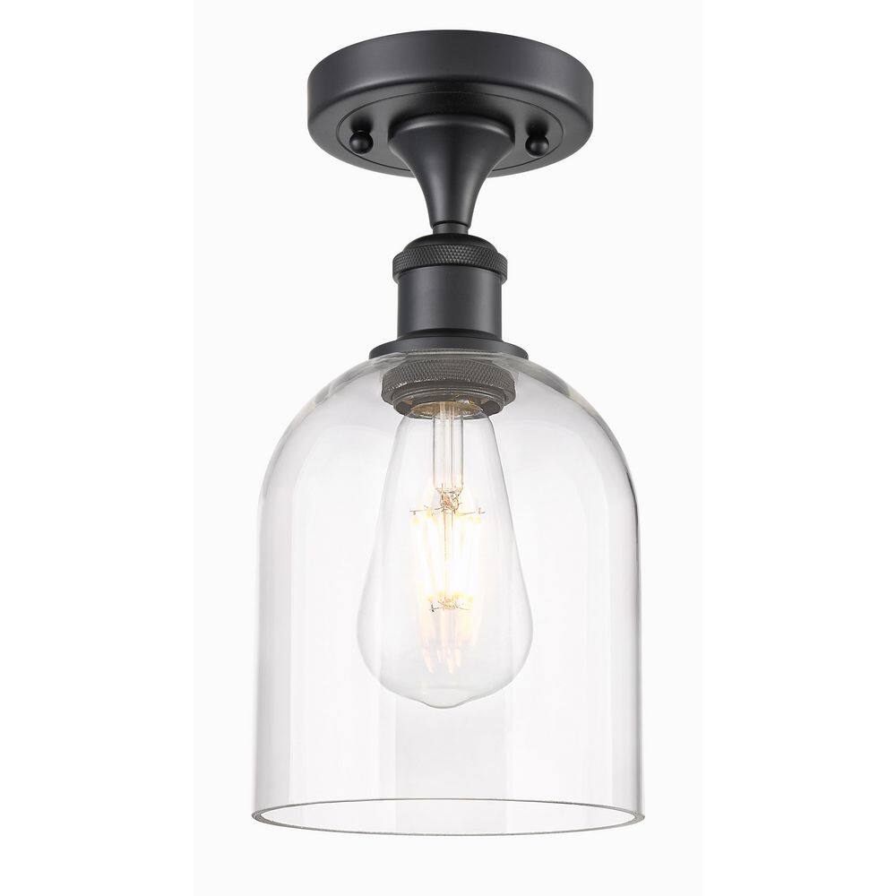 Bella 5.5 in. 1-Light Matte Black Industrial Semi-Flush Mount with Clear Glass Shade price history on PriceWatchPro