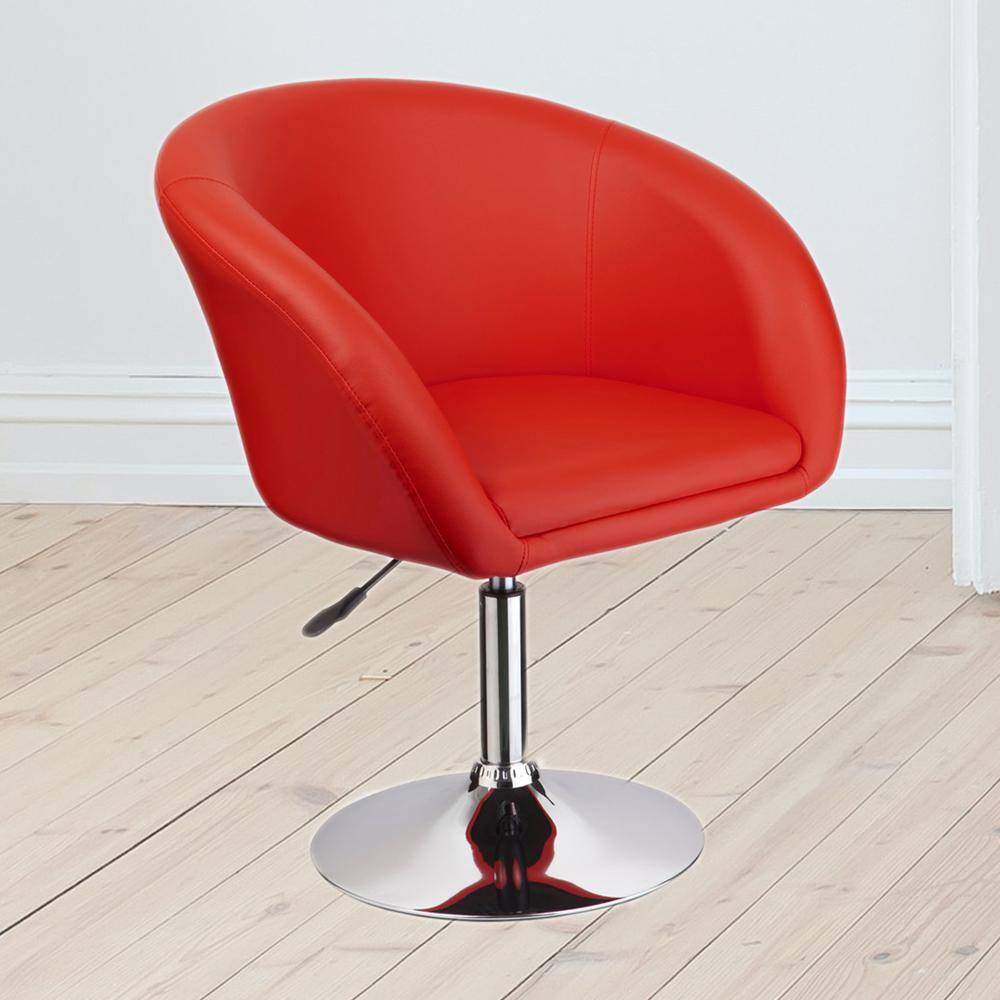 Red Faux Leather Swivel Side Chair with Metal Frame