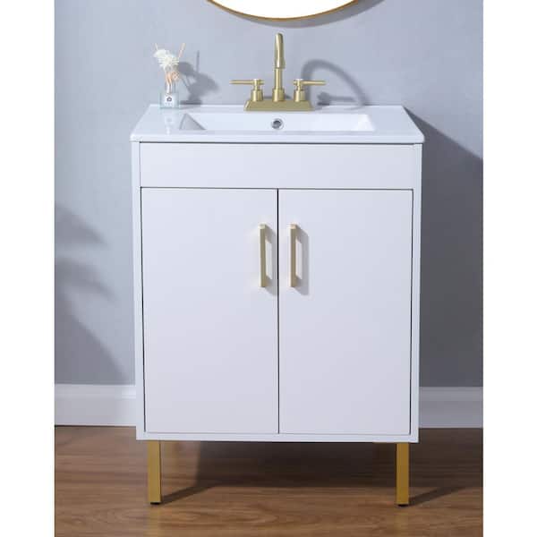 24 in. W x 18 in. D x 34 in . H White modern bathroom vanity with white ceramic sink Top