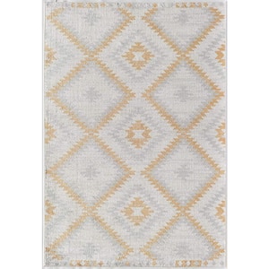 Soleil Golden Touch White Tribal 8 ft. x 12 ft. Moroccan Area Rug