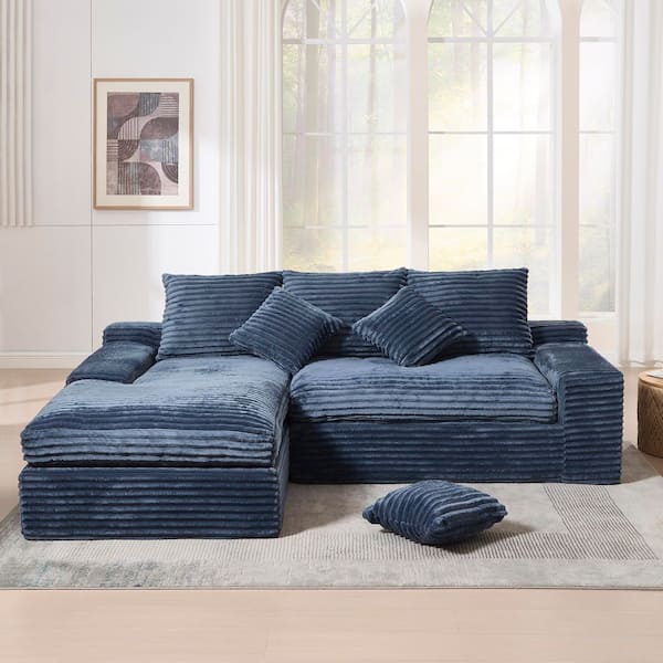 4-Seats Modular Sectional 98 in. W Armless Fabric L-Shaped Performance Fabric Sofa in Blue with Chaise