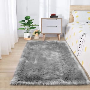 Grey 4 ft. x 6 ft. Sheepskin Faux Furry Cozy Area Rug