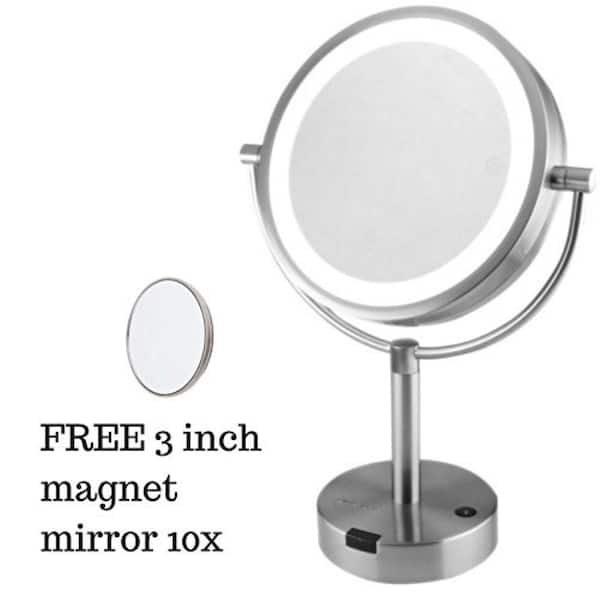 Ovente Small Nickel Brushed Metal, Small Standing Mirror With Lights