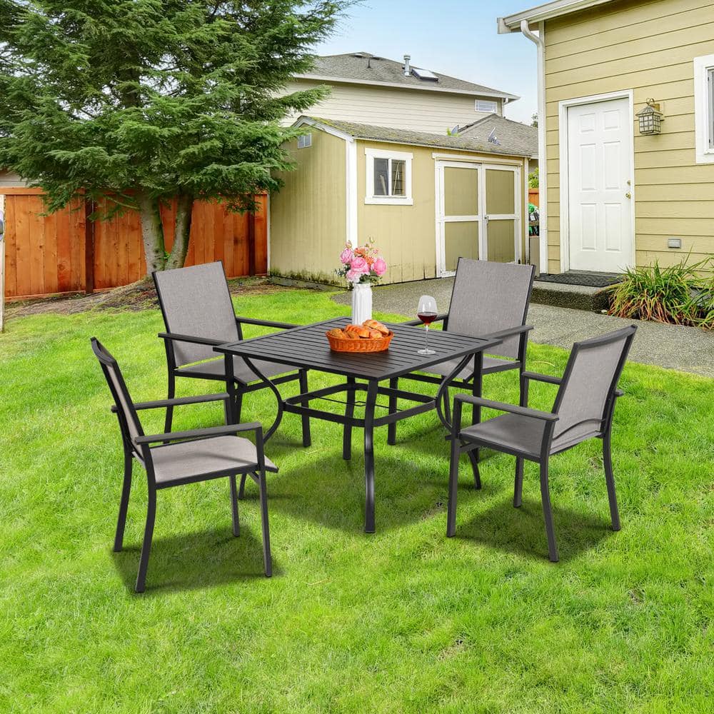 5 Piece Metal Outdoor Patio Conversation Dining Set with 1.57 in. Umbrella 
