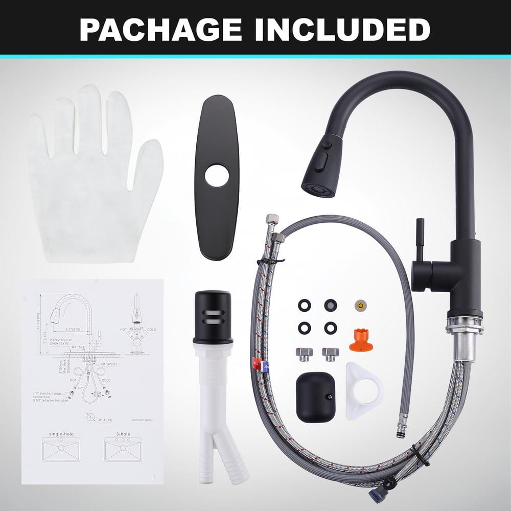 Matte Black Stainless Steel Pull-Down Kitchen Faucet with Air Gap Kit