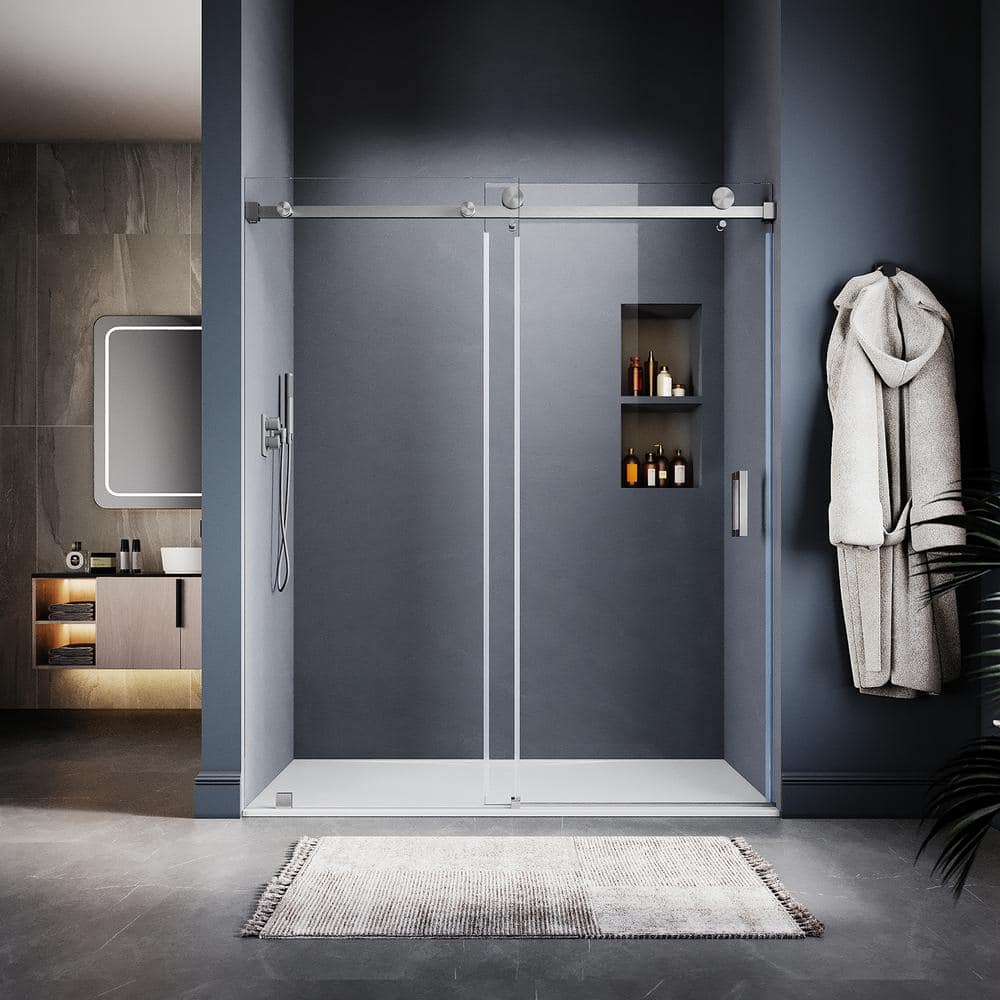 UKS05 66 to 72 in. W x 80 in. H Sliding Frameless Shower Door in Brushed Nickel, EnduroShield 3/8 in. SGCC Clear Glass price history on PriceWatchPro