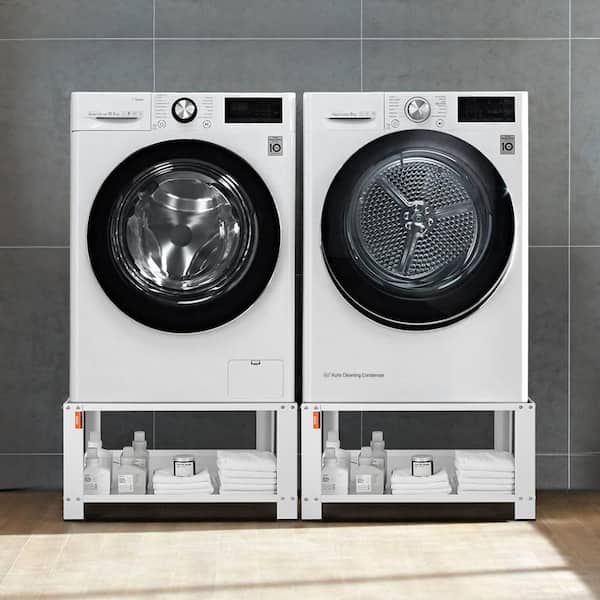 27.95 in. W Universal Laundry Pedestal Washing Machine Base White with Storage Shelf for Washer and Dryer
