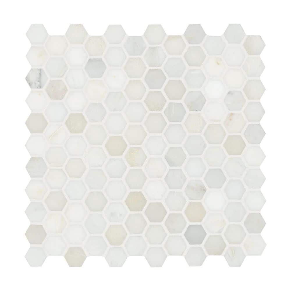 Take-Home Sample - Greecian White Mini Hexagon 4 in. x 4 in. Polished Marble Mesh-Mounted Mosaic Tile price history on PriceWatchPro