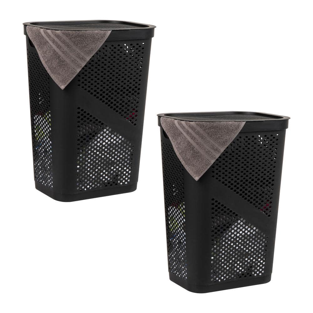 Mind Reader Basket Collection, Slim Laundry Hamper, 60 Liter 15Kg/33Lbs Capacity, Attached Hinged Lid, Set of 2