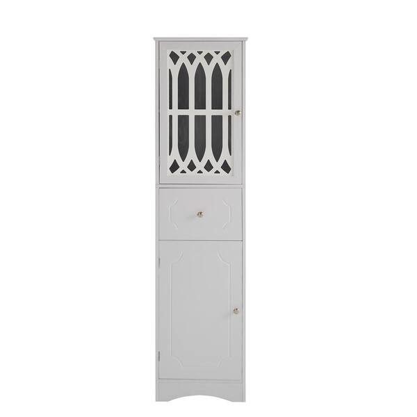 Unbranded 16.5 in. W x 14.2 in. D x 63.8 in. H White Linen Cabinet with Drawer