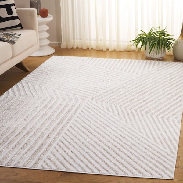 Maya Ivory 9 ft. x 12 ft. Geometric Striped Area Rug