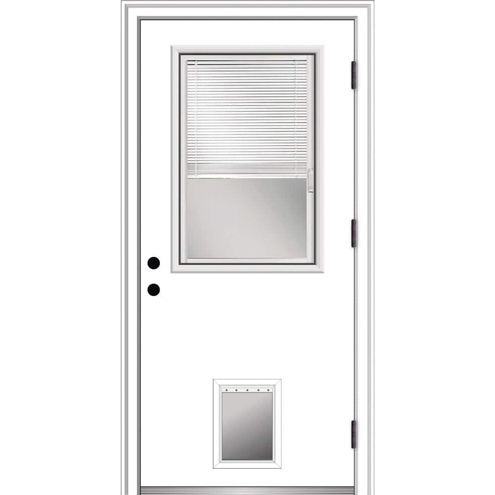 32 in. x 80 in. Internal Blinds Left-Hand Outswing 1/2-Lite Clear Primed Fiberglass Prehung Front Door with Pet Door price history on PriceWatchPro