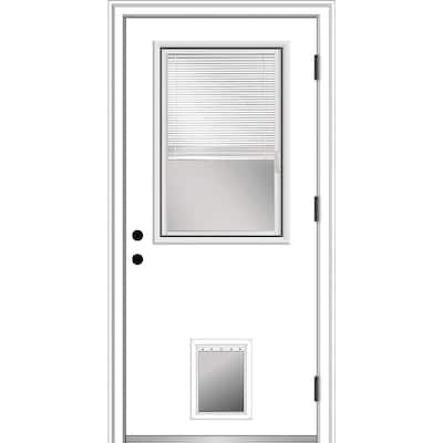 36 in. x 80 in. Internal Blinds Left-Hand Outswing 1/2 Lite Clear Primed Steel Prehung Front Door with Pet Door