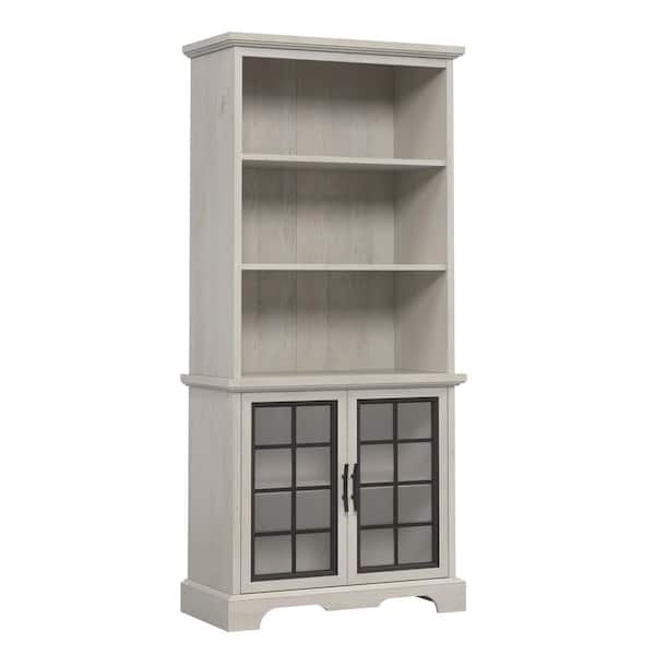 SAUDER Carolina Grove 32.953 in. Wide Winter Oak 5-Shelf Standard Bookcase with Framed Glass Doors