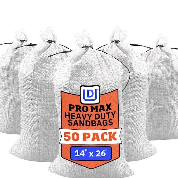 14 in. x 26 in. White Pro Max Extra UV Flood Barrier Sand Bags with Tie Strings (50-Pack)