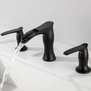 8 in. Widespread Deck Mount 2-Handle Waterfall Bathroom Faucet in Matte Black