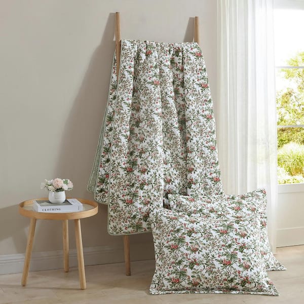 REVMAN Bramble Floral 3-Pcs Green Cotton Full/Queen Quilt-Sham Set  USHSA91264470 - The Home Depot