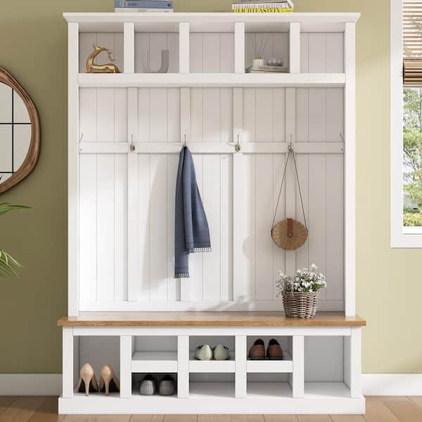 Nestfair 78.8 in. H White Freestanding Hall Tree with Storage